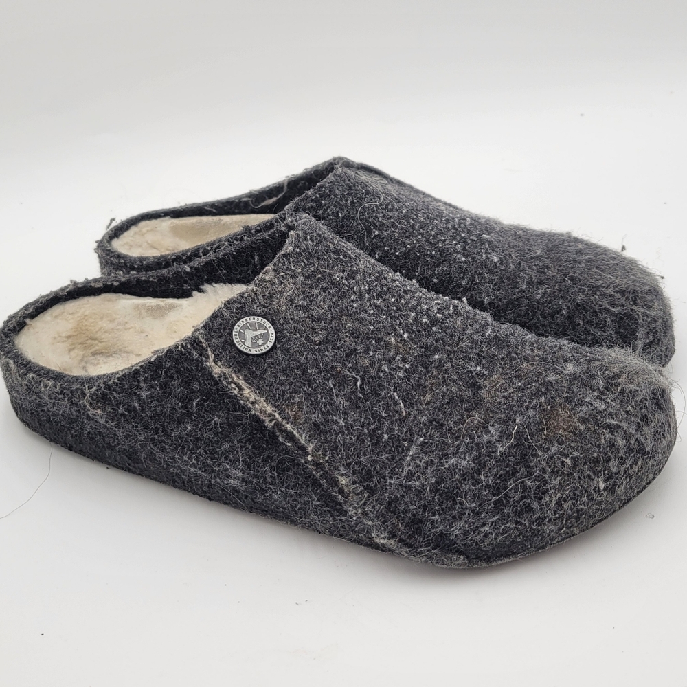 Birkenstock Zermatt Mens Slippers Wool Felt Shearling Charcoal Gray EU 36 US 5